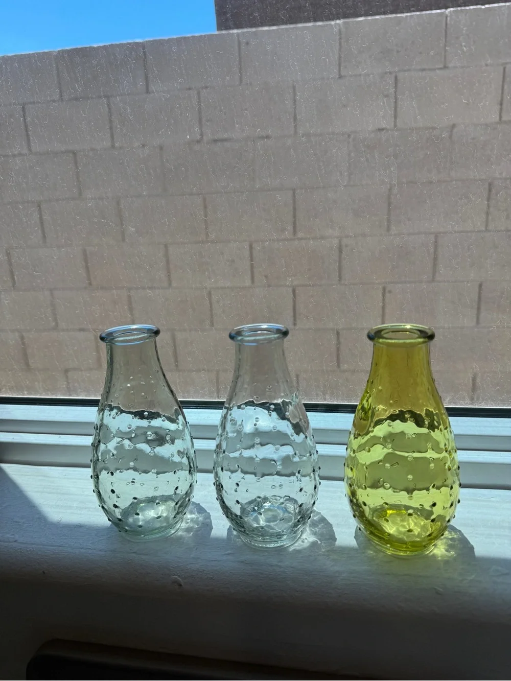 Textured Glass Bud Vases in Green, Gray and Yellow - Set of 3